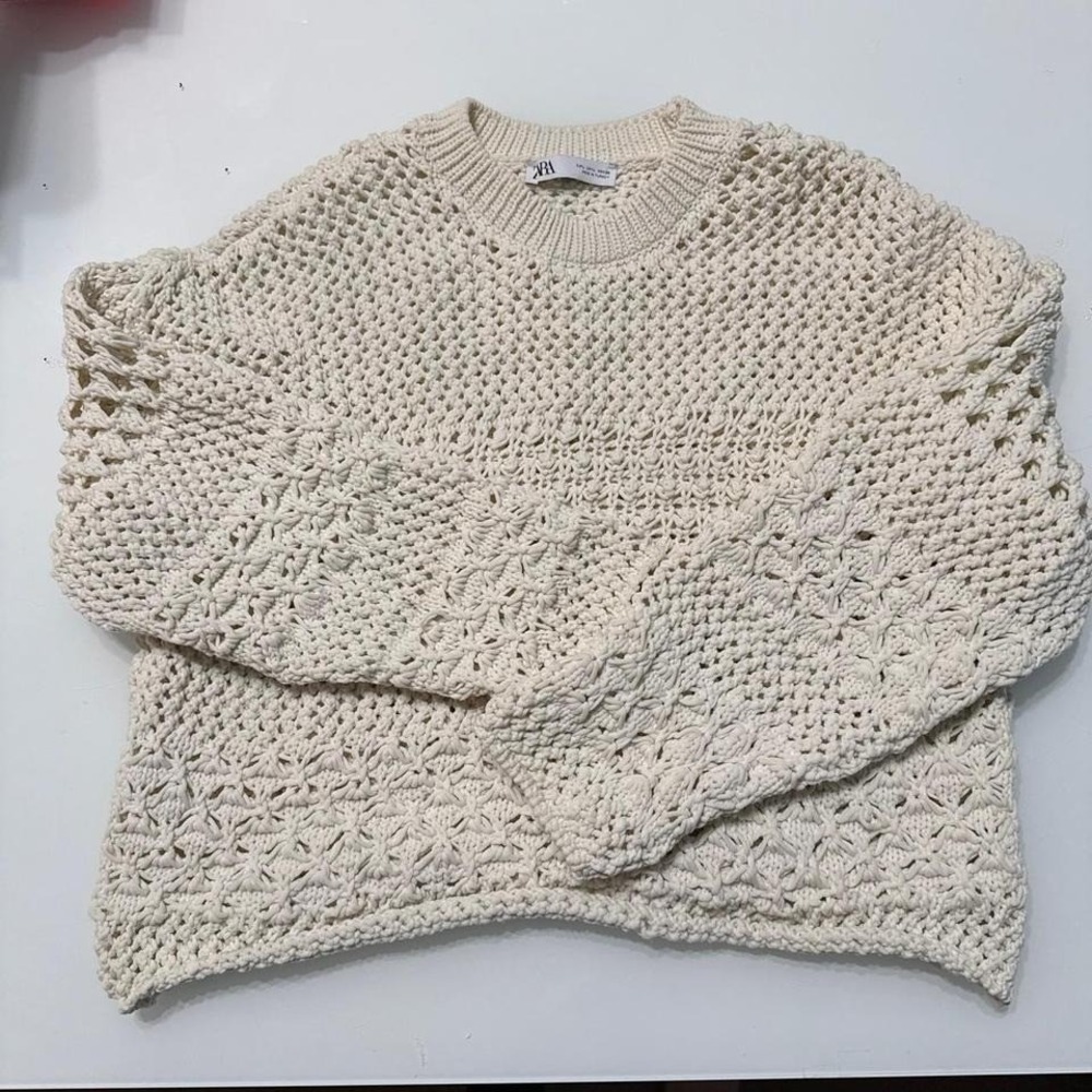 ZARA Cream‎ Chunky Knit Sweater Cropped Open Weave